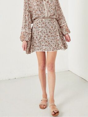 Spell Jasmine Floral Cream and Orange A-Line Skirt